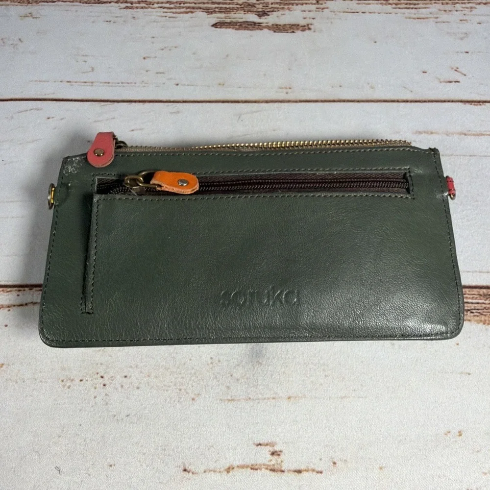 Soruka Kimber Leather Crossbody Clutch Wallet Animal Print Heavy Wear
